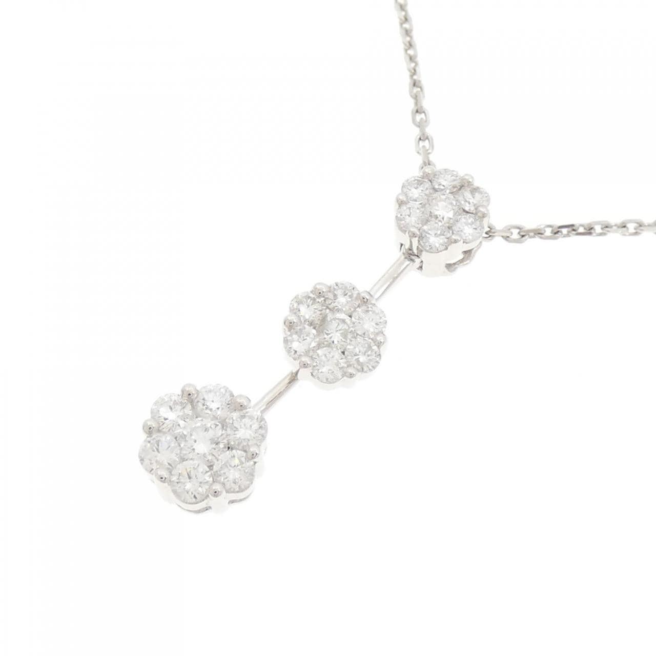 K18WG/PT850 ダイヤモンド ネックレス 1.00CT