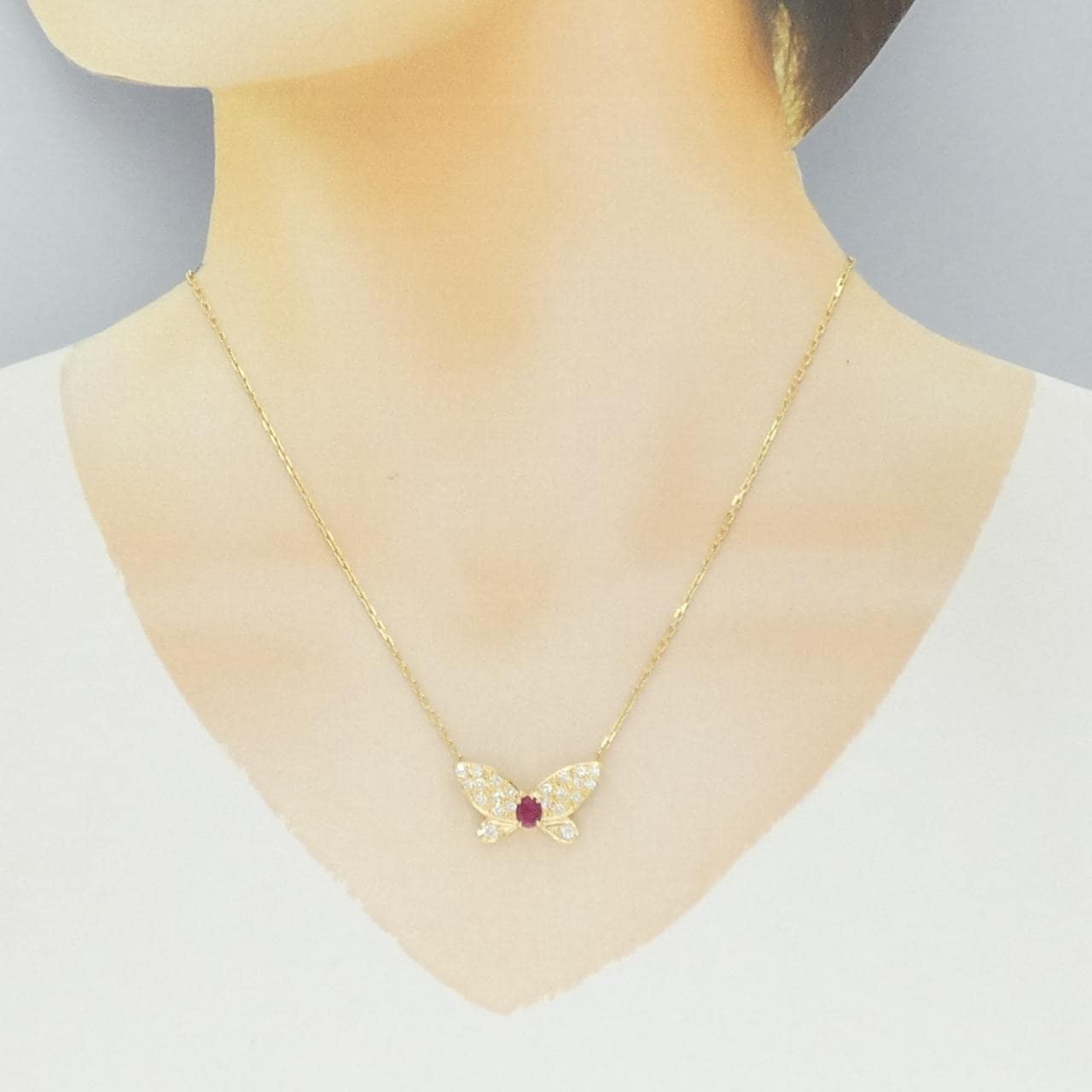 K18YG チョウチョウ ルビー ネックレス 0.478CT