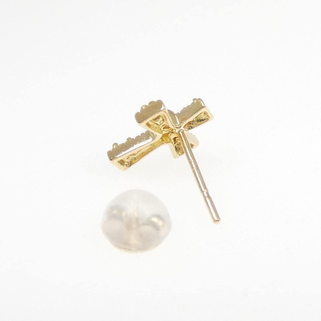 K18YG クロス ダイヤモンド ピアス 0.05CT 片耳