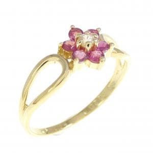 K18YG フラワー ルビー リング 0.20CT