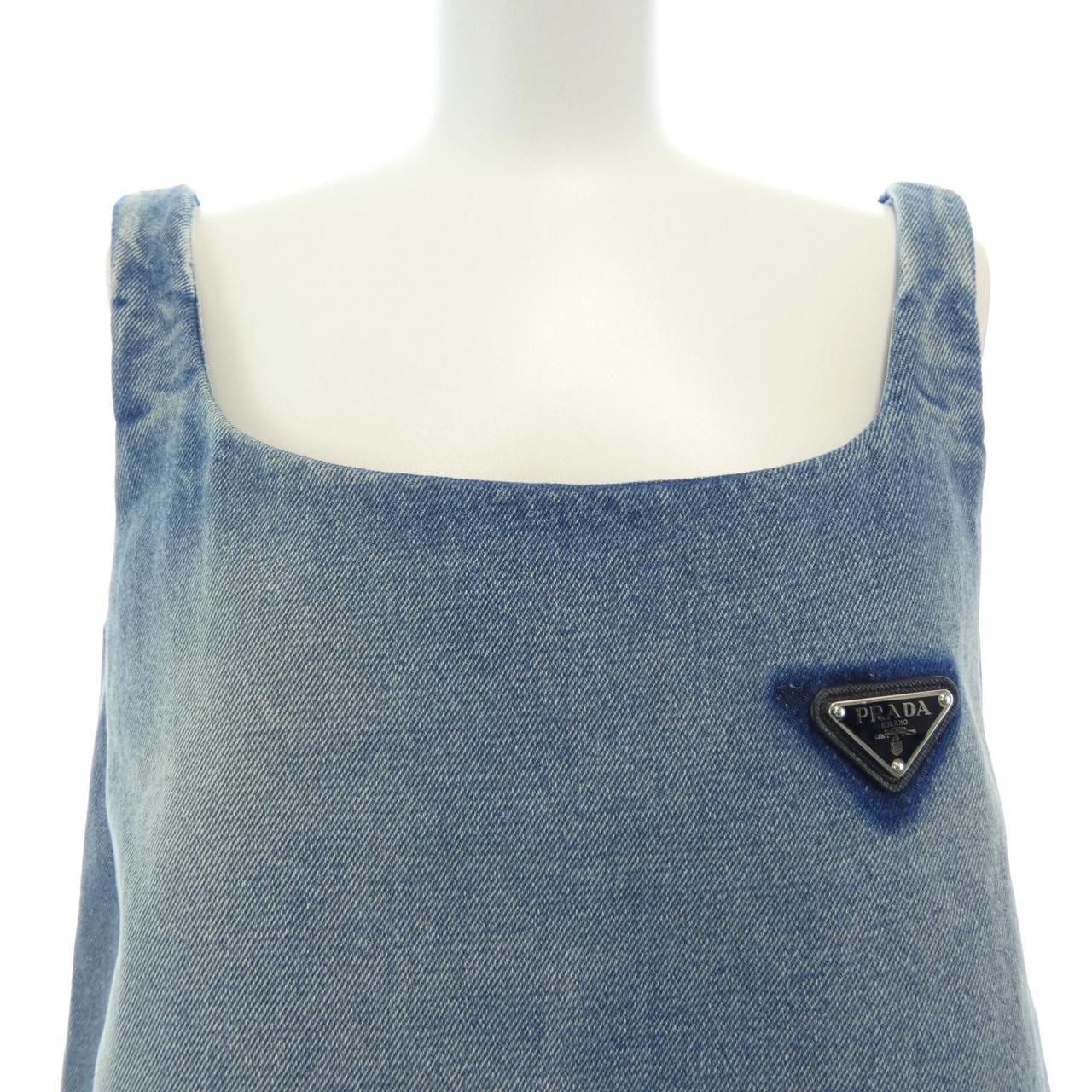Prada PRADA有機牛仔迷你裙三角LOGO GFA122 S212 1ZAB連衣裙