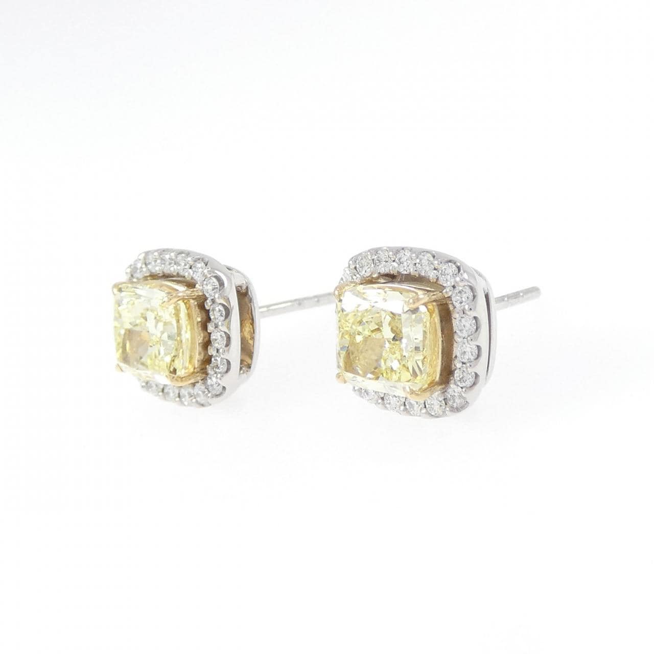 PT900/K10YG ダイヤモンド ピアス 1.009CT 1.036CT FY VVS2 VS1 ファンシーカット
