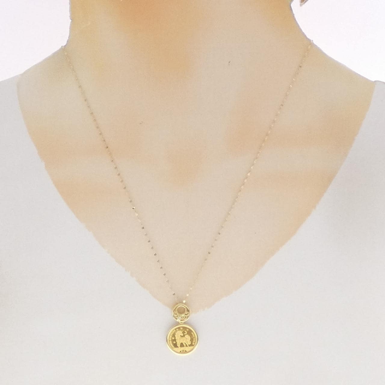K18YG(枠) ダイヤモンド コイン ネックレス0.01CT