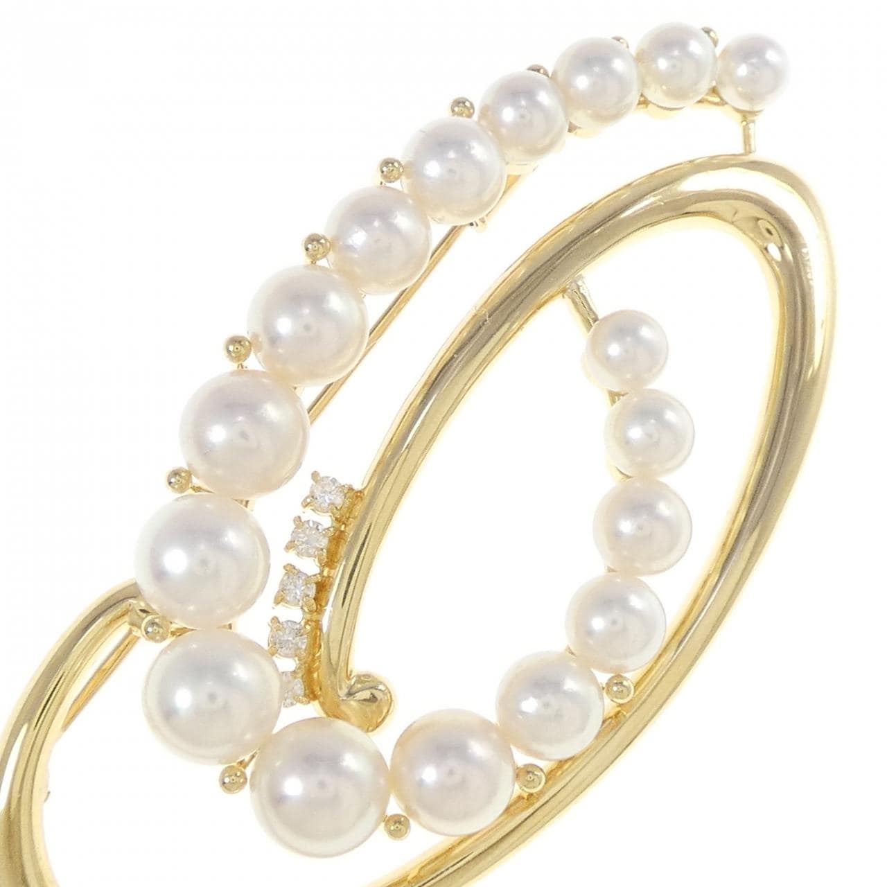 K18YG Akoya pearl brooch