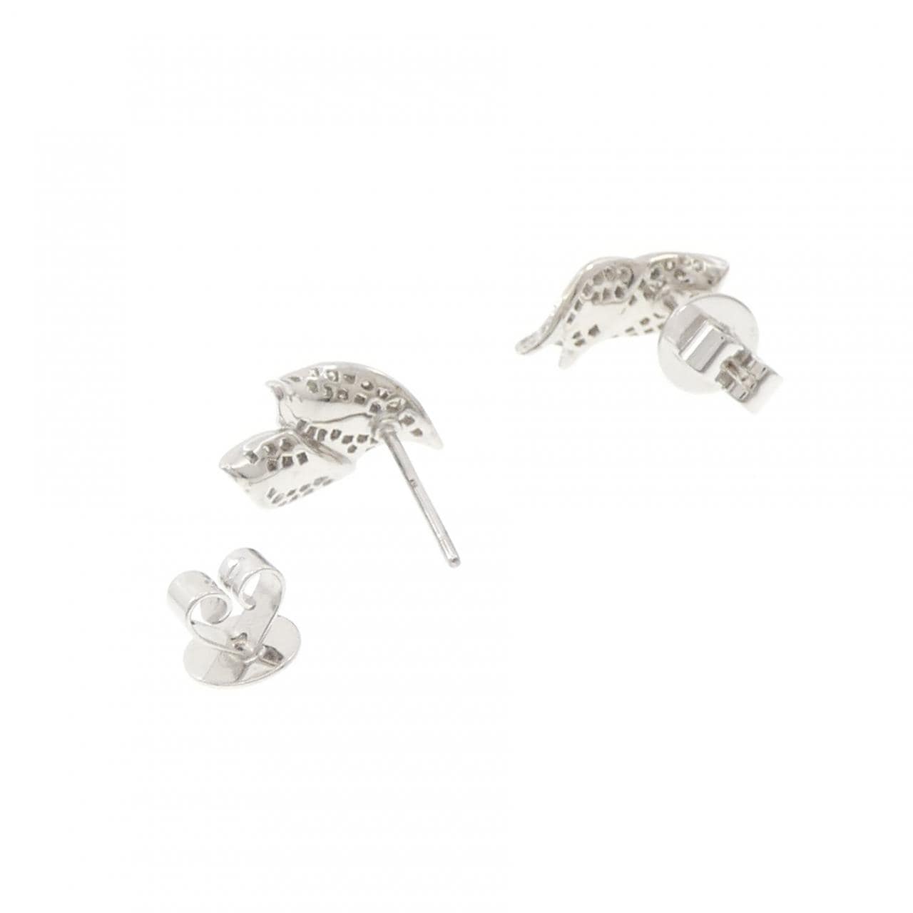 K18WG リーフ パヴェ ダイヤモンド ピアス 0.38CT