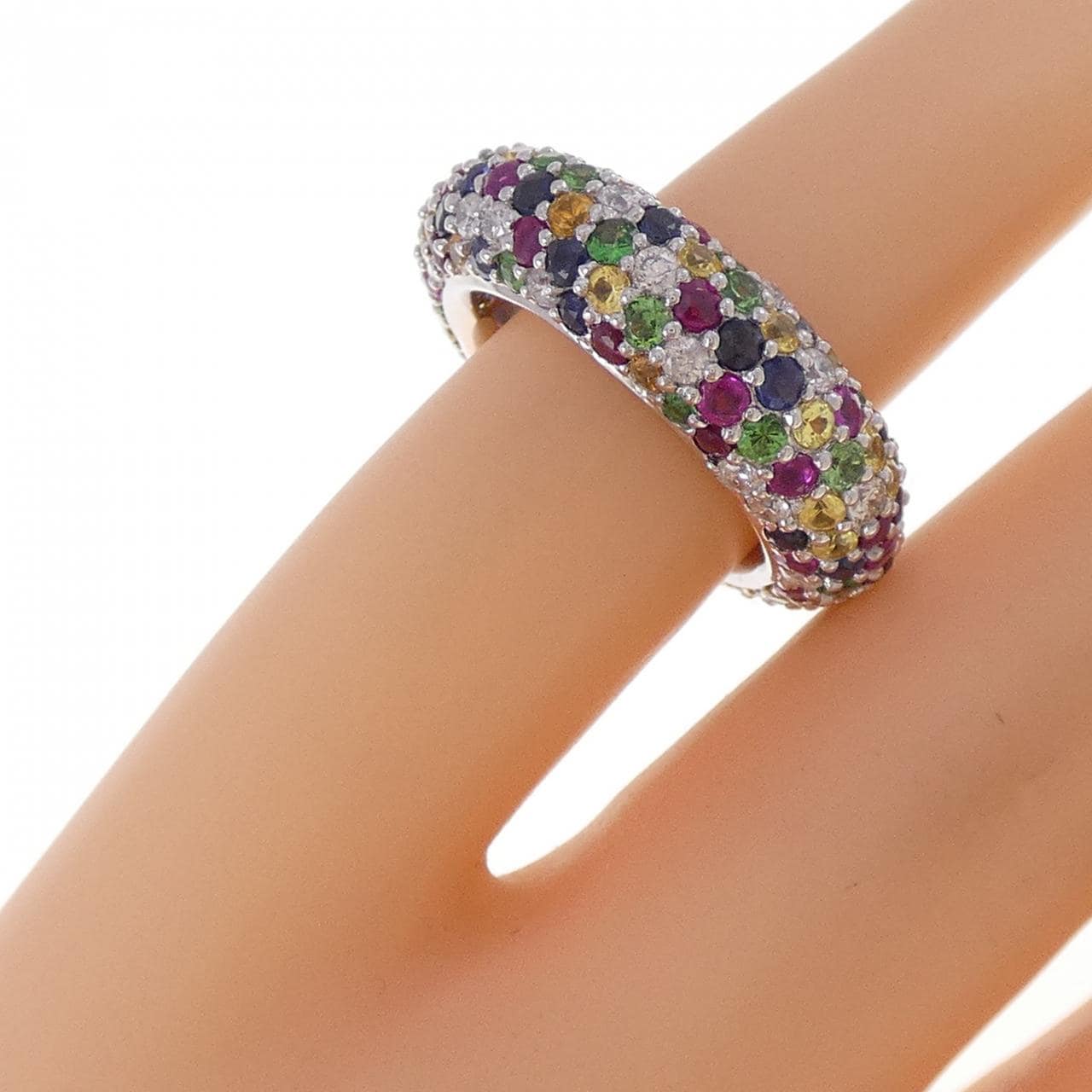 K18WG フルエタニティ カラーストーン リング