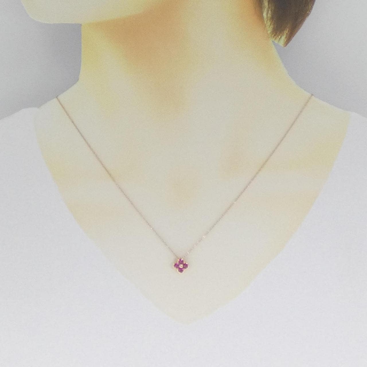 K18PG フラワー ルビー ネックレス 0.39CT