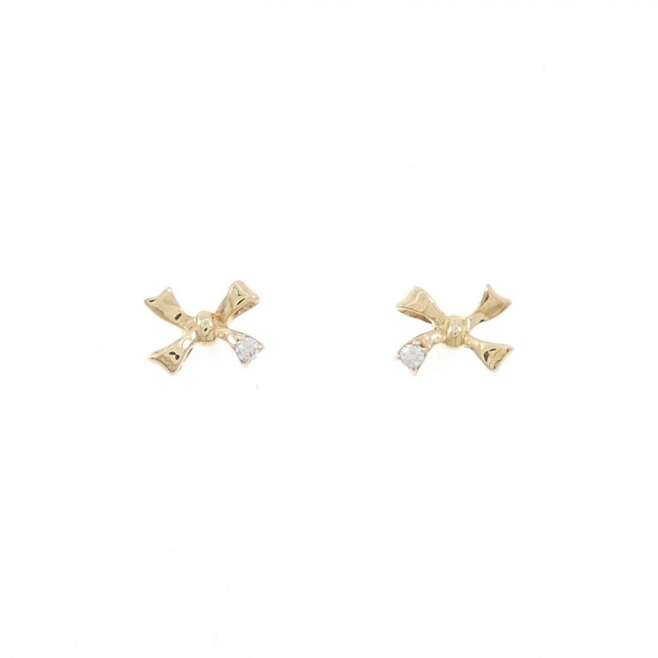 【新品】K10YG リボン ダイヤモンド ピアス 0.02CT