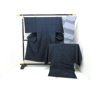 Men&#39;s pongee kimono, haori, nagusa undergarment 3-piece set