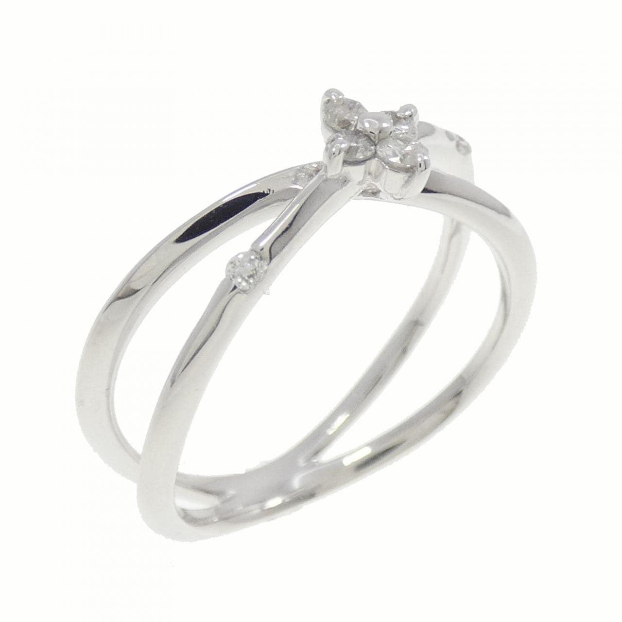 K18WG フラワー ダイヤモンド リング 0.10CT