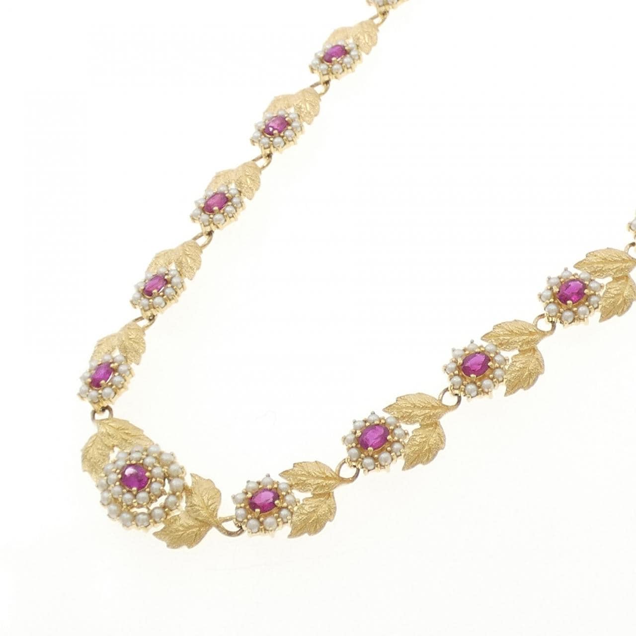 K18YG フラワー ルビー ネックレス 5.18CT