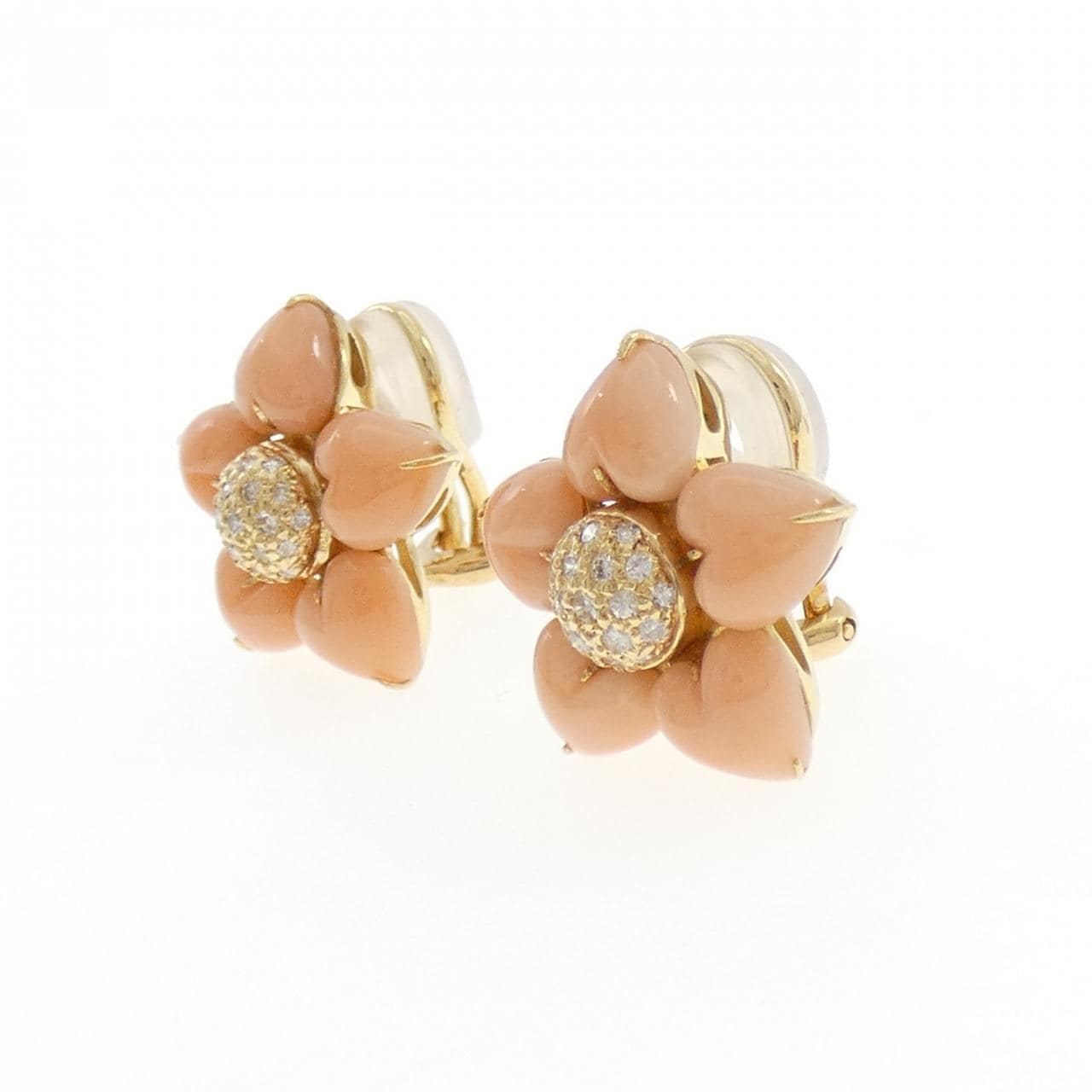 K18YG フラワー サンゴ ピアス/イヤリング