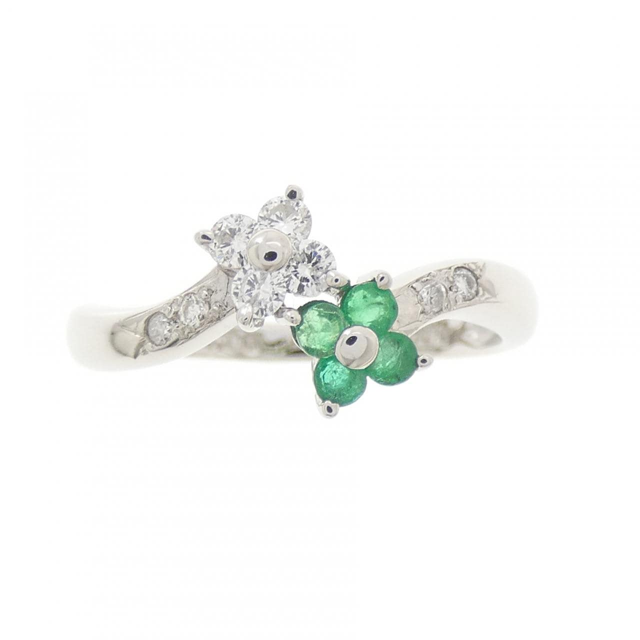 PT900 フラワー エメラルド リング 0.17CT