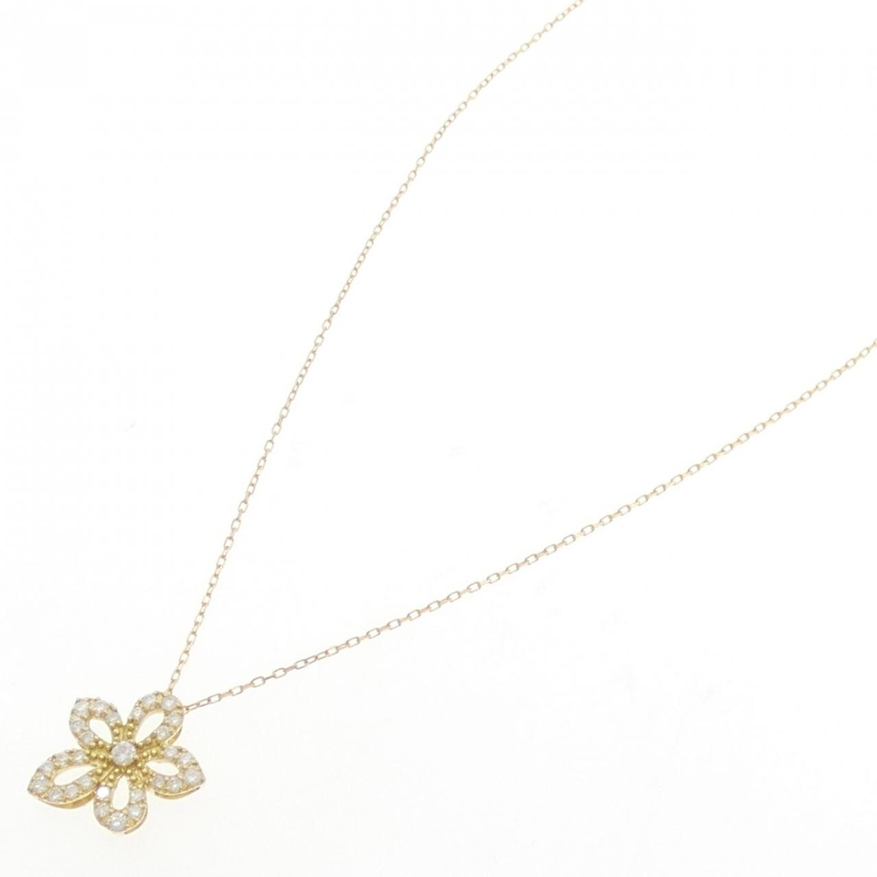 K18YG フラワー ダイヤモンド ネックレス 0.30CT