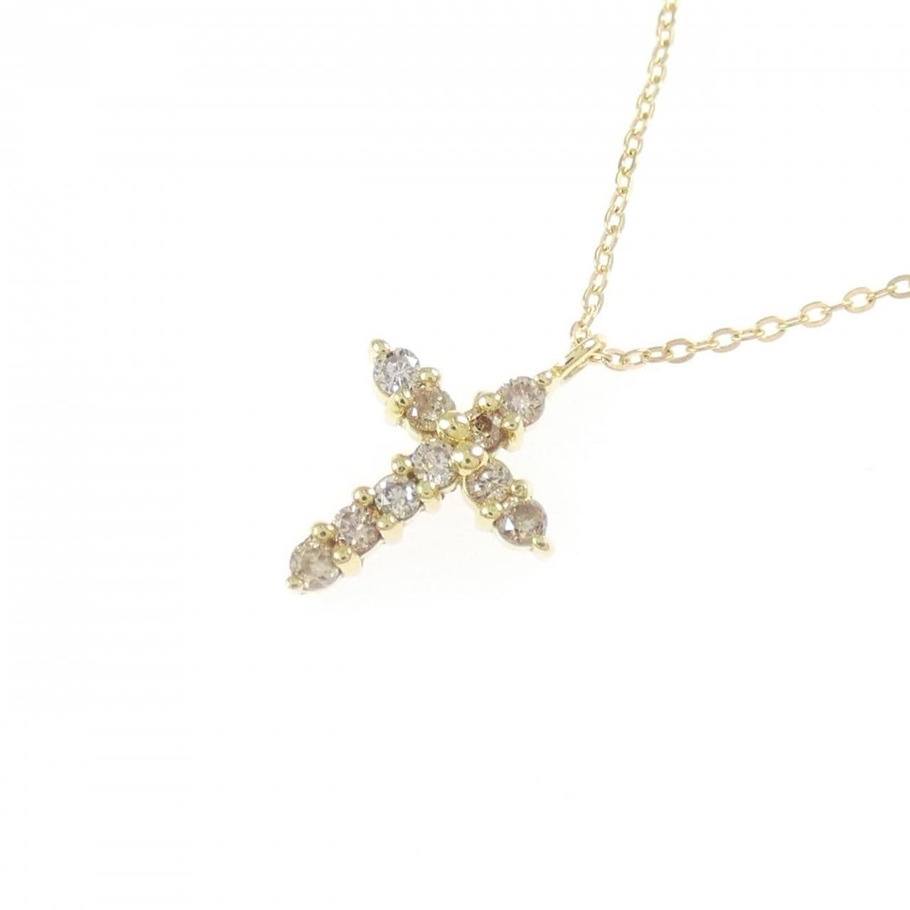 K18YG クロス ダイヤモンド ネックレス 0.1CT