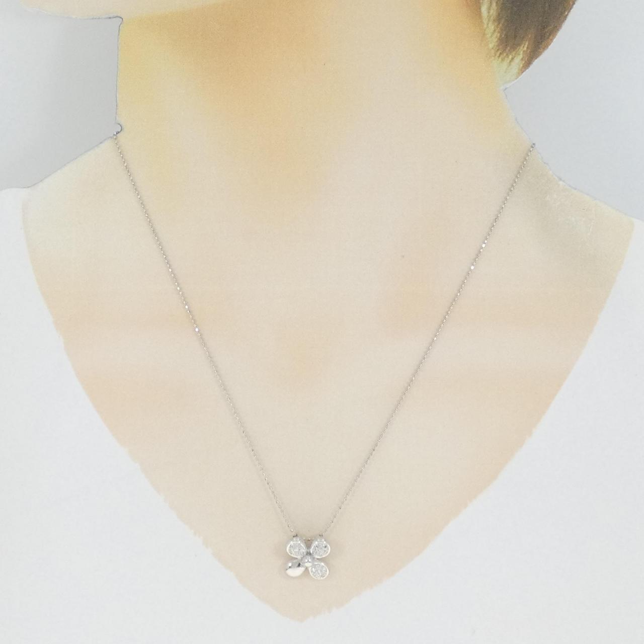 750WG/K18WG フラワー ダイヤモンド ネックレス 0.15CT