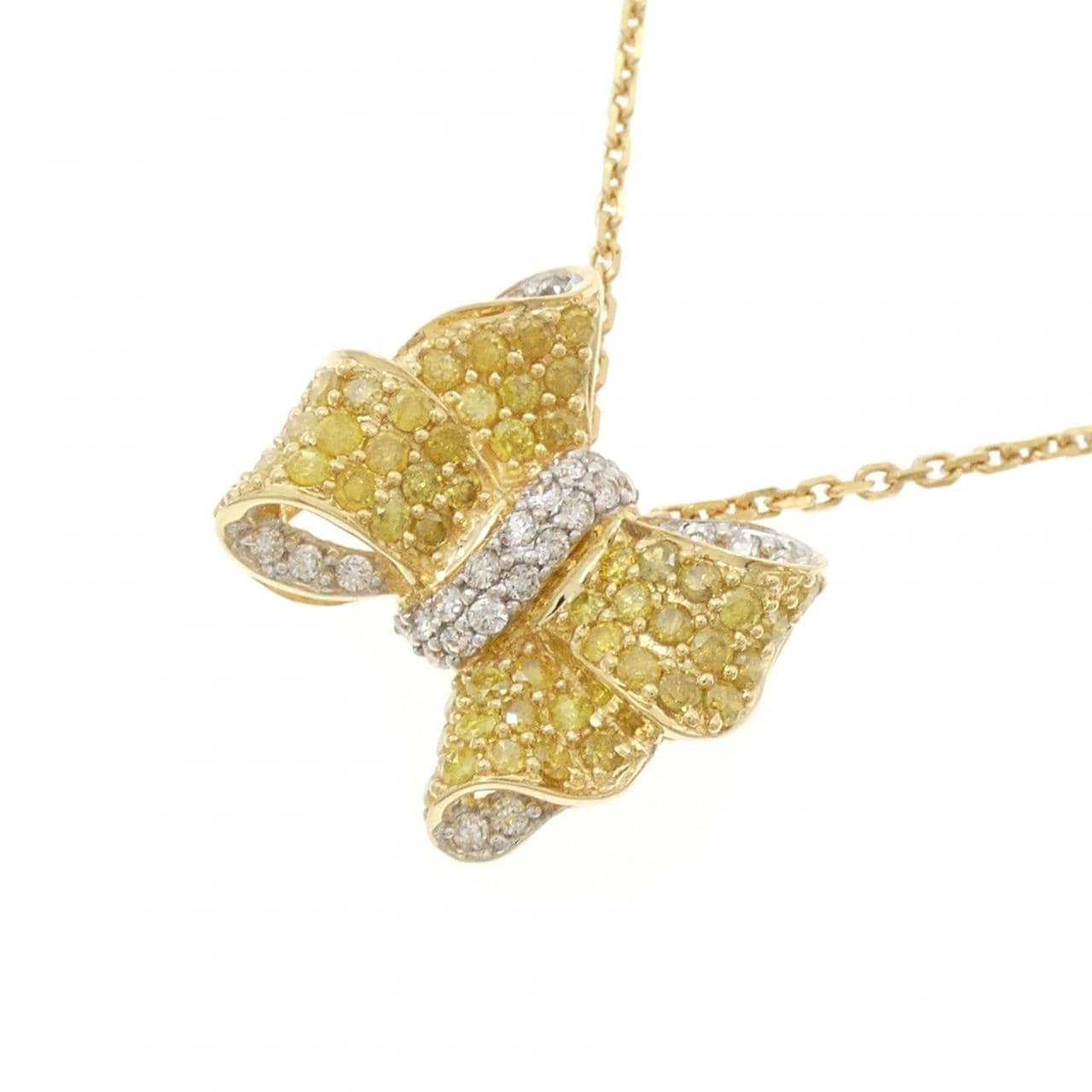 K18YG/K18WG リボン ダイヤモンド ネックレス 0.83CT