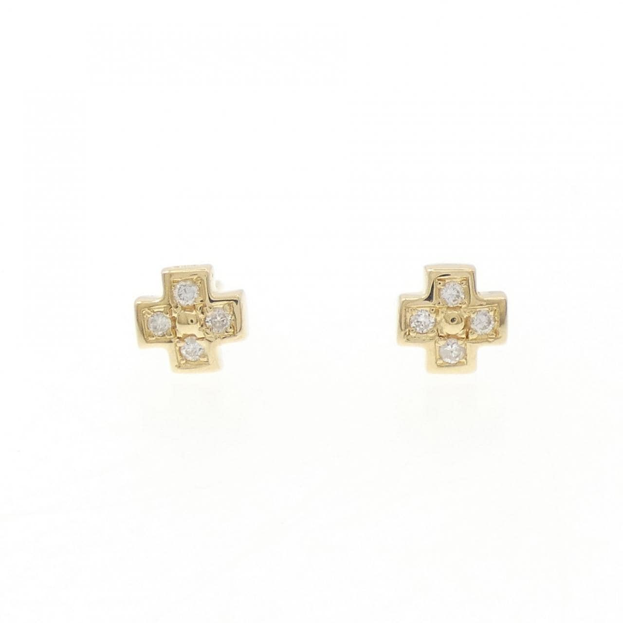 K18YG クロス ダイヤモンド ピアス 0.08CT
