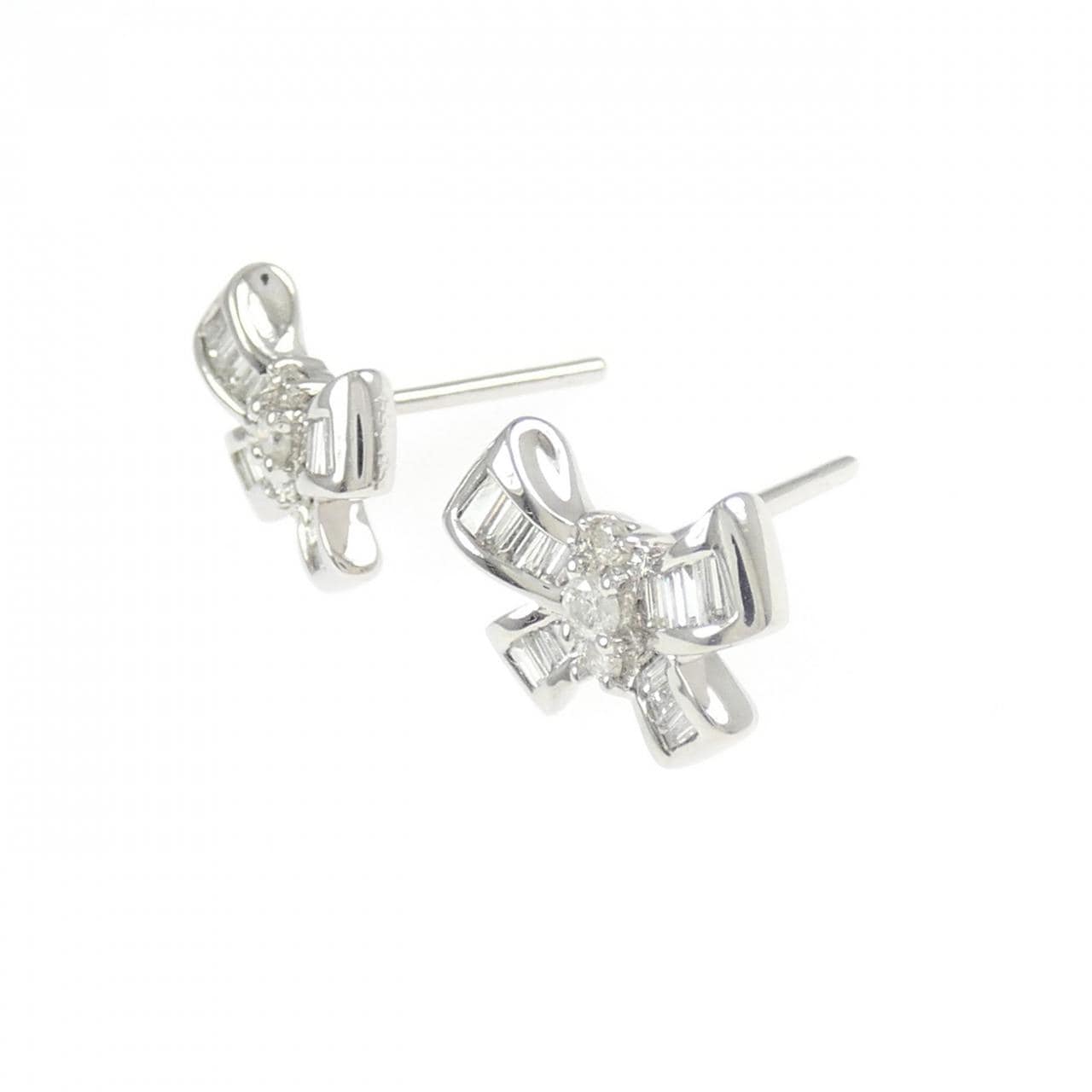 K18WG リボン ダイヤモンド ピアス 0.54CT