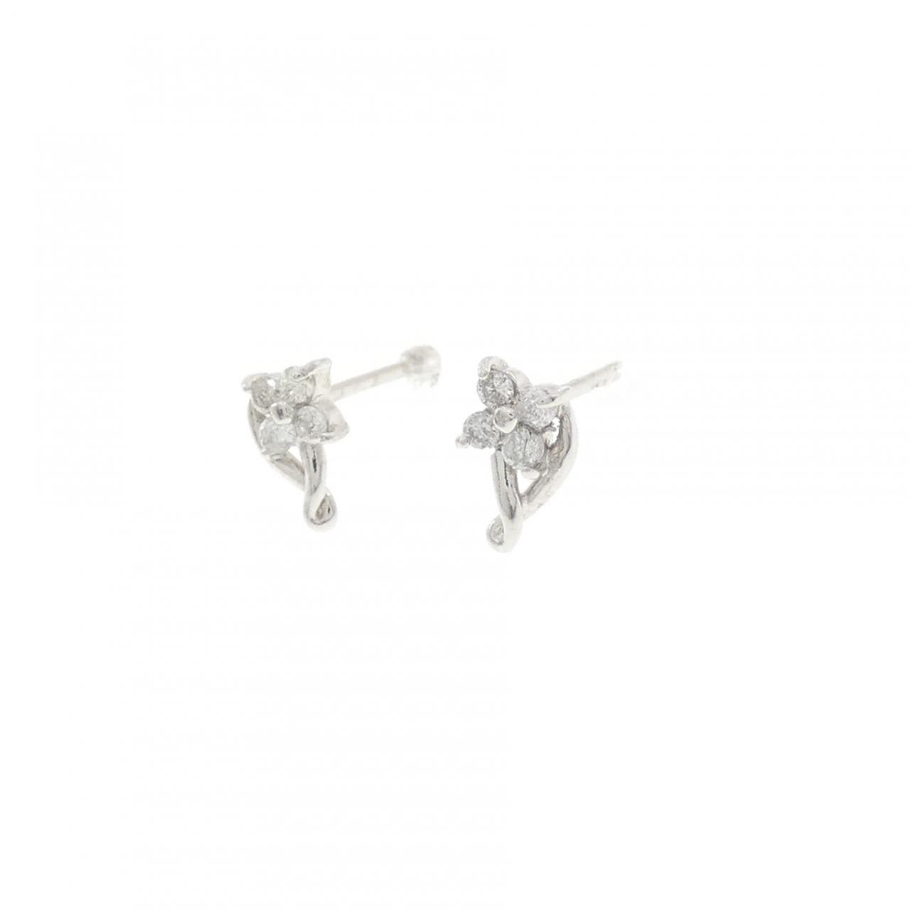 K14WG フラワー ダイヤモンド ピアス 0.10CT