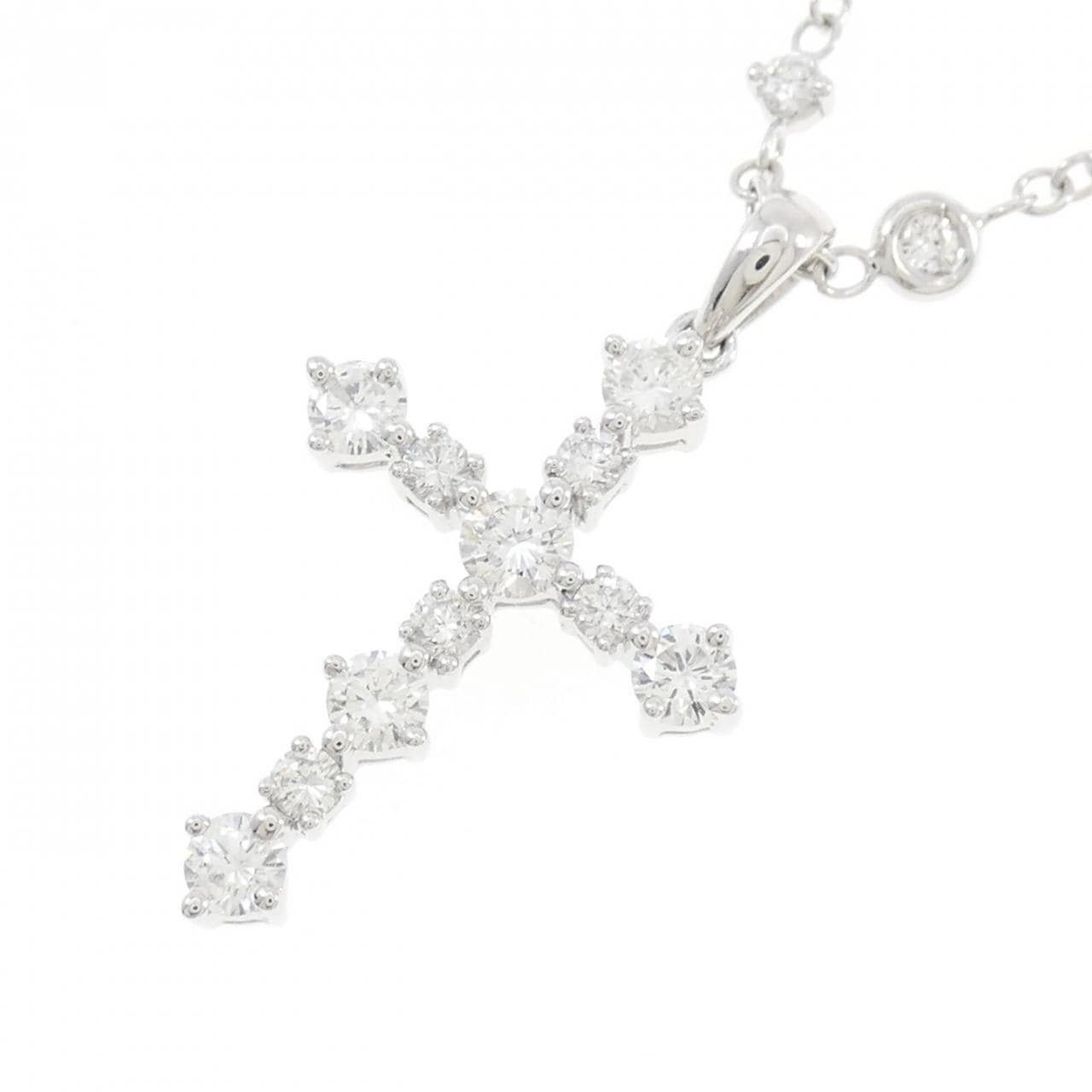 750WG クロス ダイヤモンド ネックレス