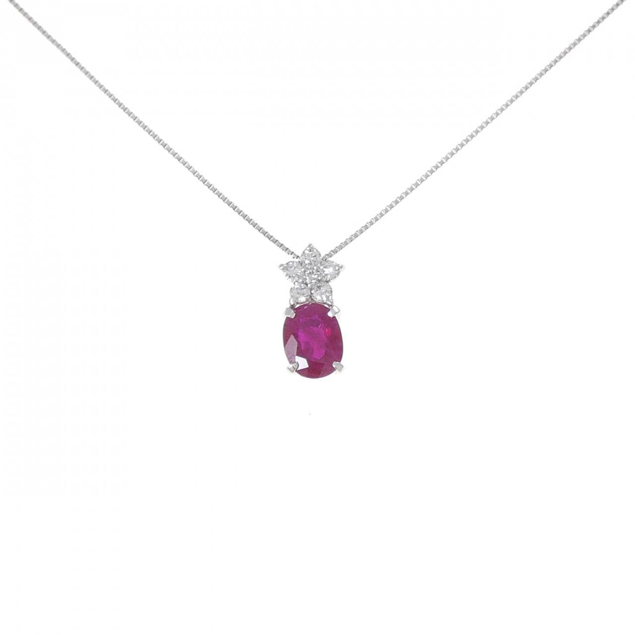 K18WG フラワー ルビー ネックレス 1.11CT