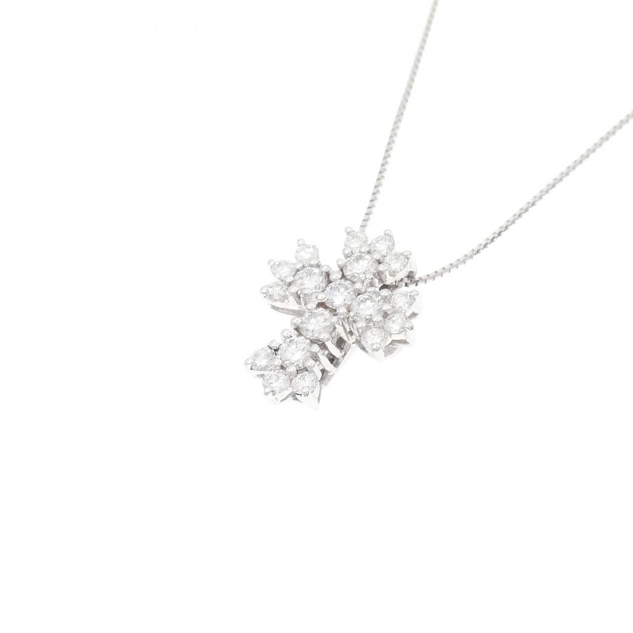 750WG/K18WG クロス ダイヤモンド ネックレス 0.49CT