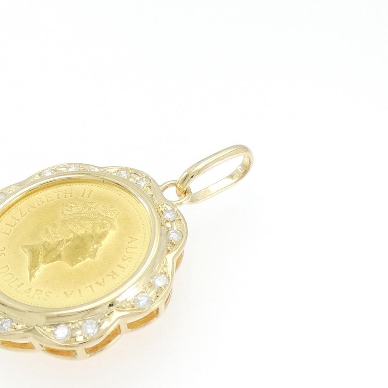 K18YG(枠) ダイヤモンド コイン ペンダント 0.32CT