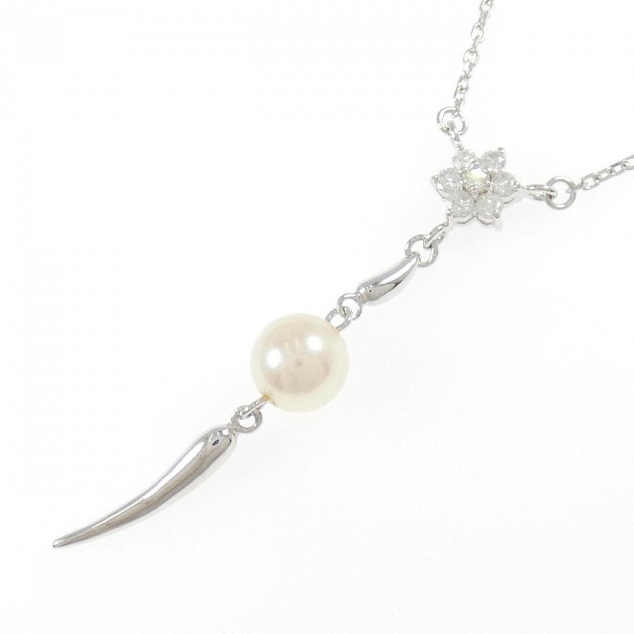 K18WG フラワー アコヤパール ネックレス 8.5mm