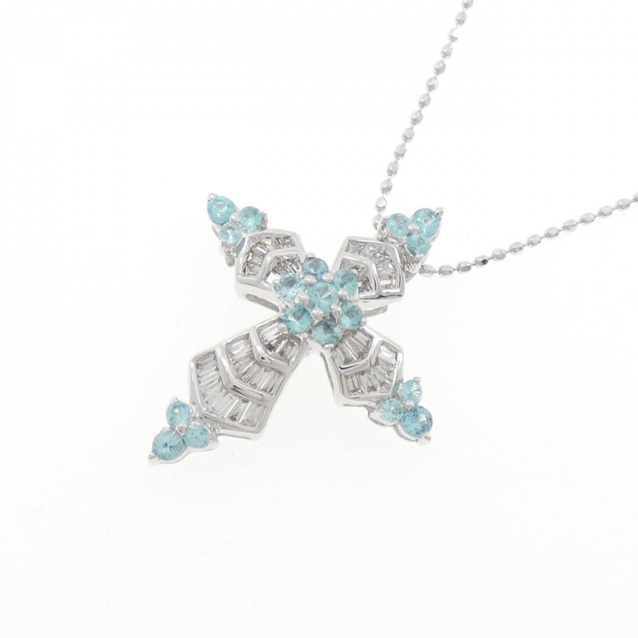 K18WG クロス トルマリン ネックレス