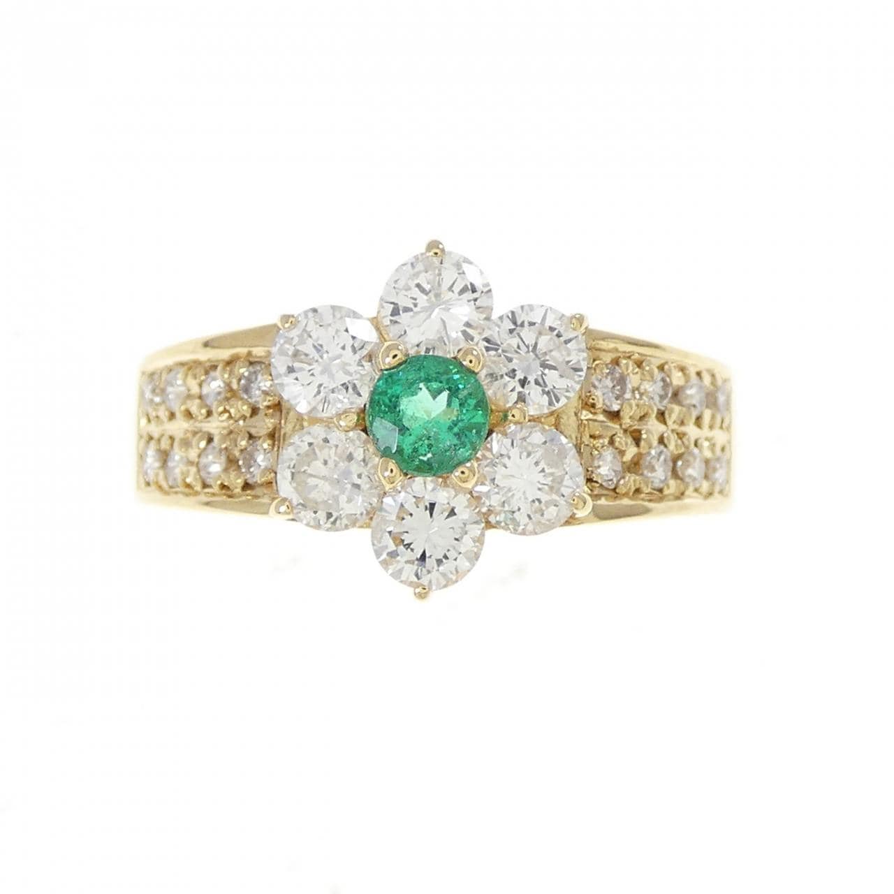 K18YG フラワー エメラルド リング 0.14CT
