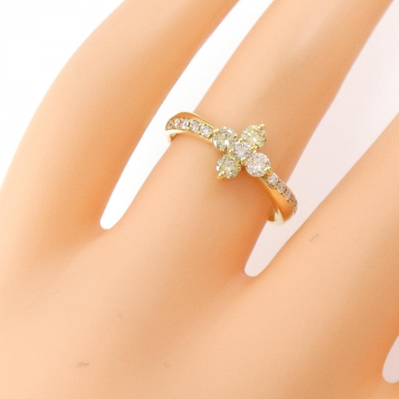 【新品】K18YG フラワー ダイヤモンド リング 0.50CT