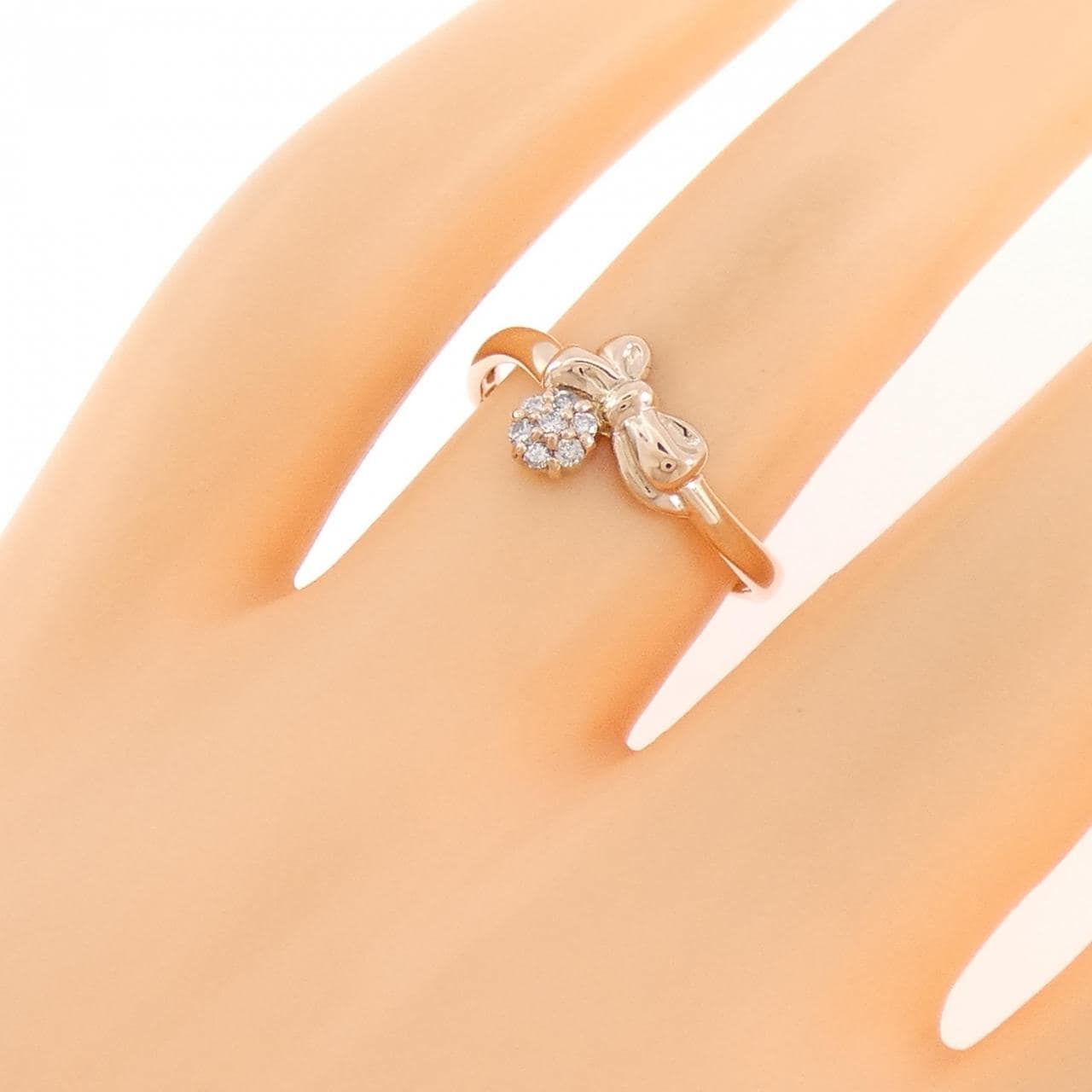 K18PG リボン ダイヤモンド リング 0.07CT