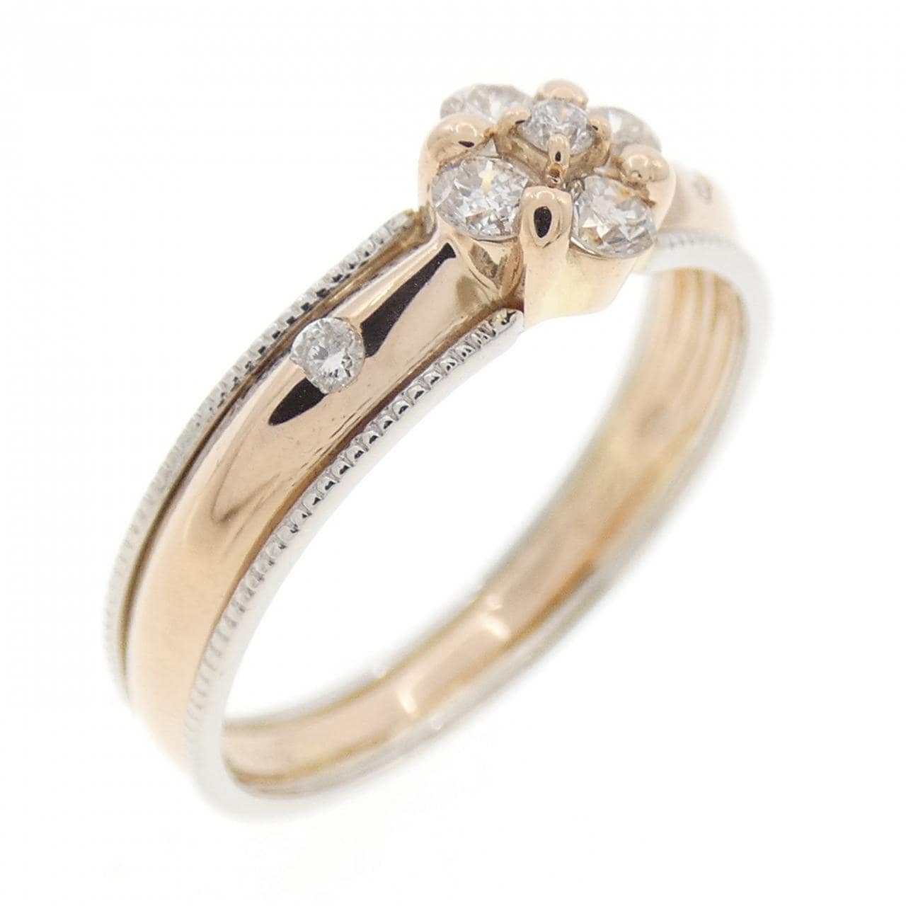 K18PG/PT900花朵钻石戒指0.21CT