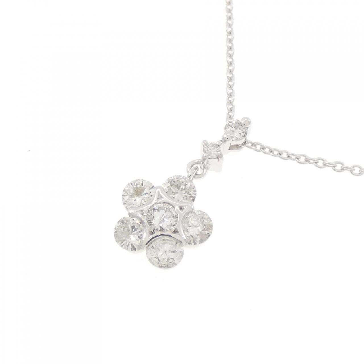 K18WG フラワー ダイヤモンド ネックレス 0.55CT