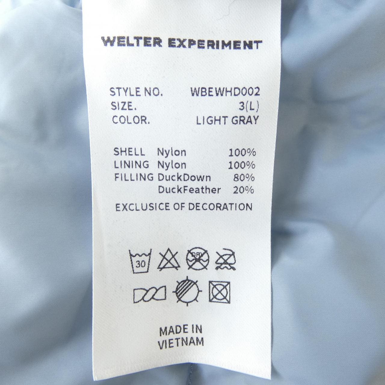 WELTER EXPERIMENT WBEWHD002 ダウンジャケット