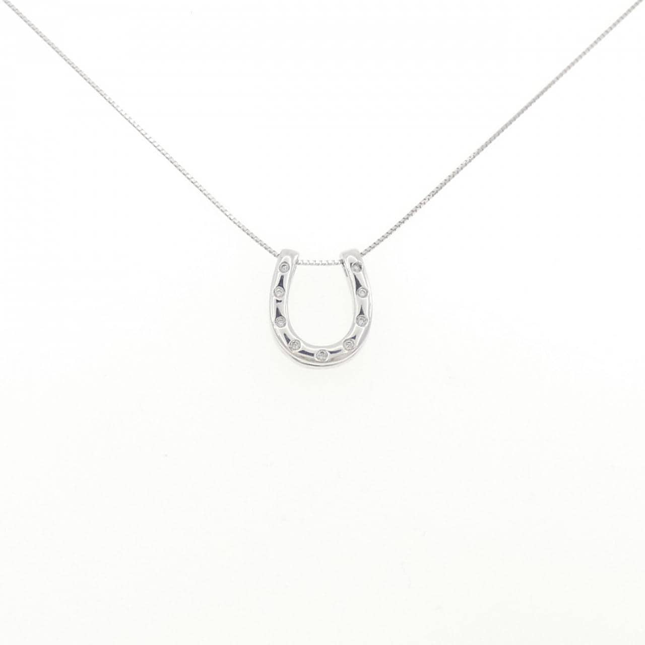 K18WG  ホースシュー ダイヤモンド ネックレス 0.09CT