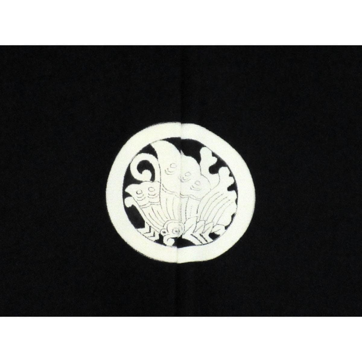 男物　黒羽二重　丸に揚羽蝶　きもの・羽織　２点セット