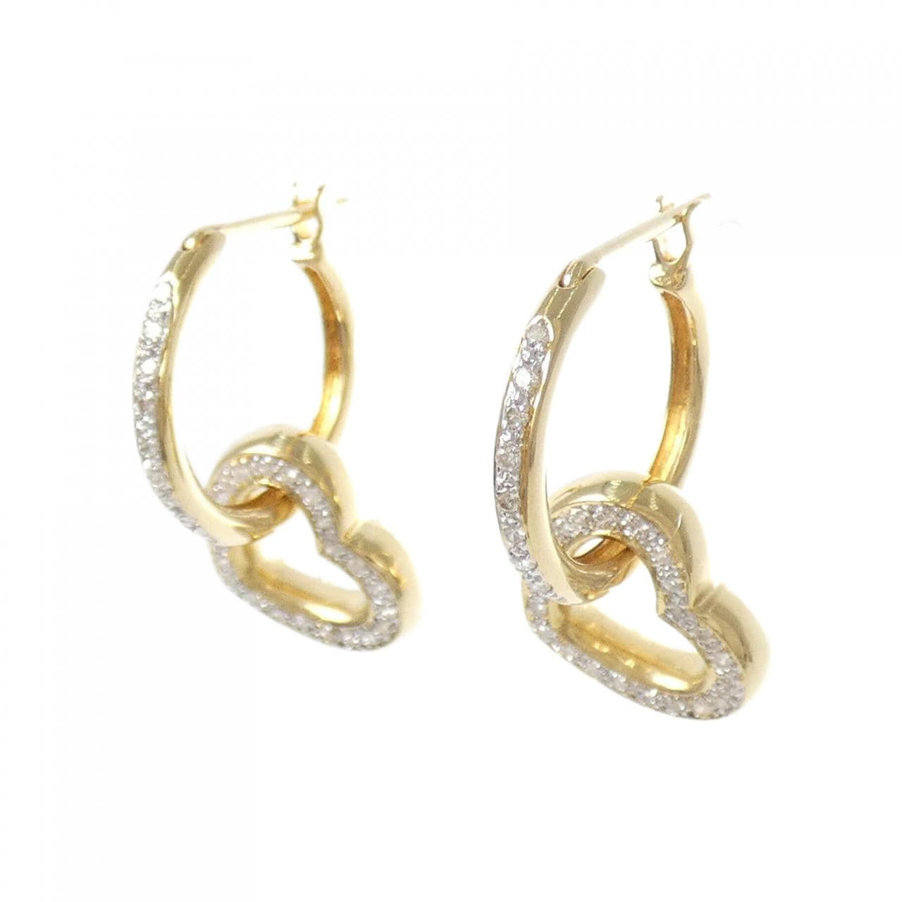 K18YG/K18WG 2WAY ハート ダイヤモンド ピアス 0.24CT