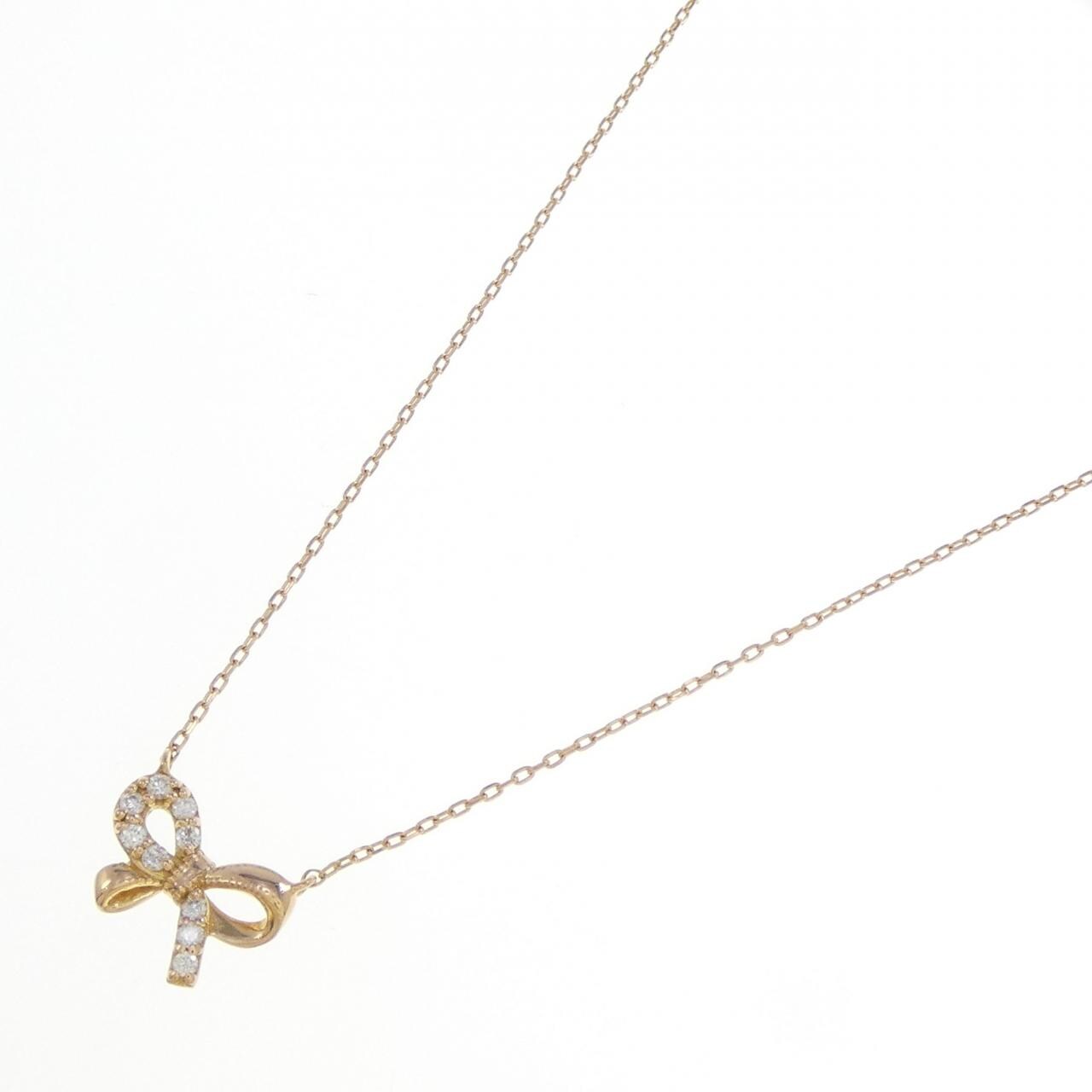 K18PG リボン ダイヤモンド ネックレス 0.05CT