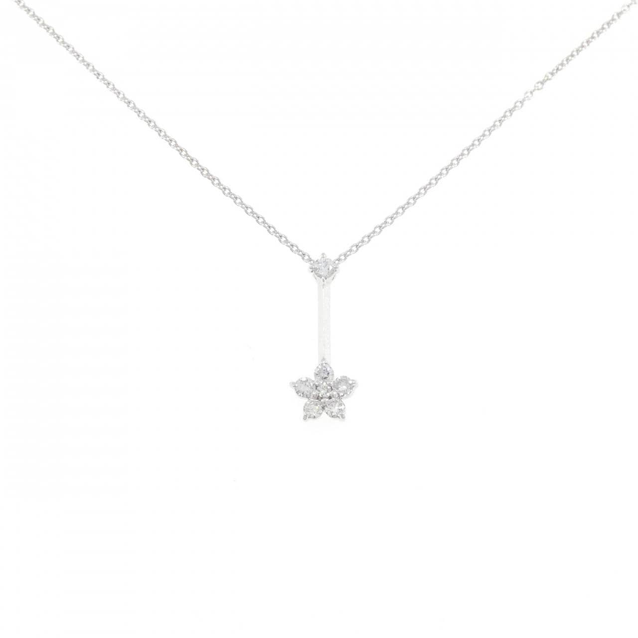 K18WG フラワー ダイヤモンド ネックレス 0.16CT
