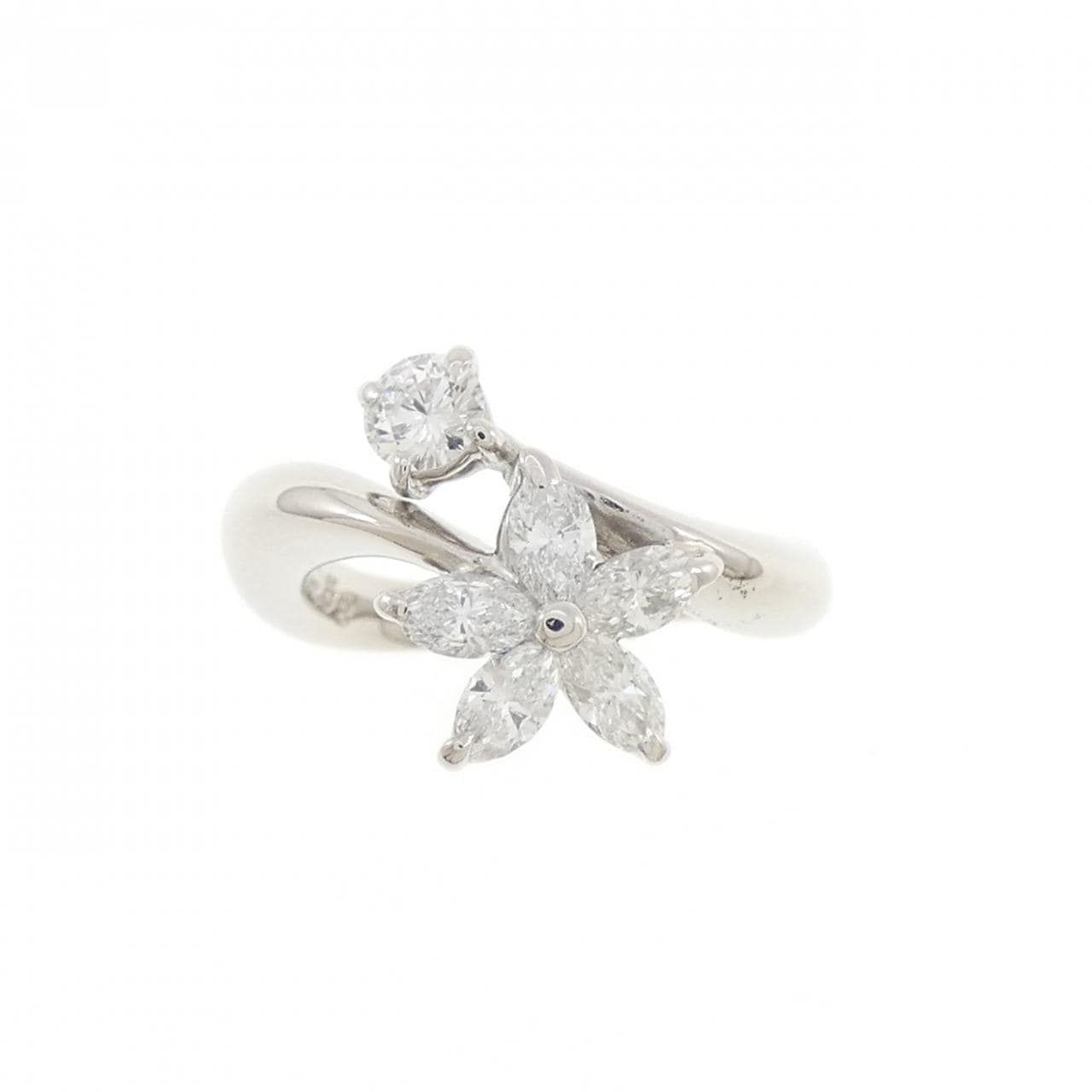 PT900 フラワー ダイヤモンド ピンキーリング 0.58CT
