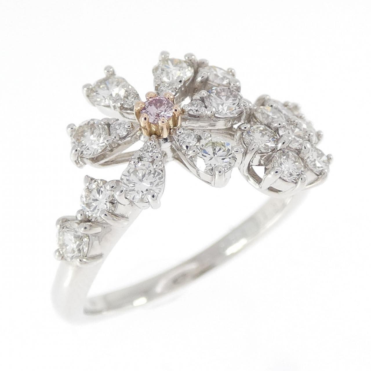 PT950/K18PG フラワー ピンクダイヤモンド リング 0.034CT