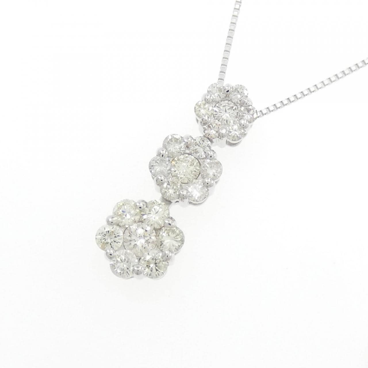 K18WG フラワー ダイヤモンド ネックレス 1.00CT