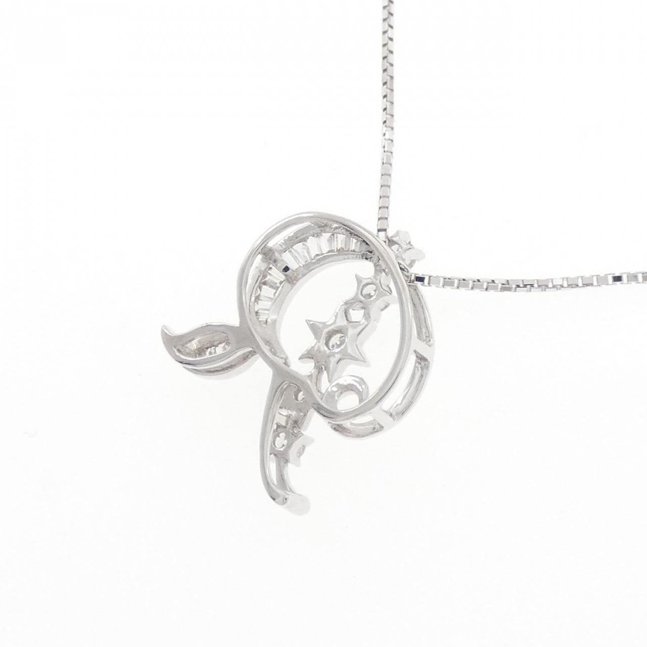 K18WG イニシャルR×スター ダイヤモンド ネックレス 0.15CT