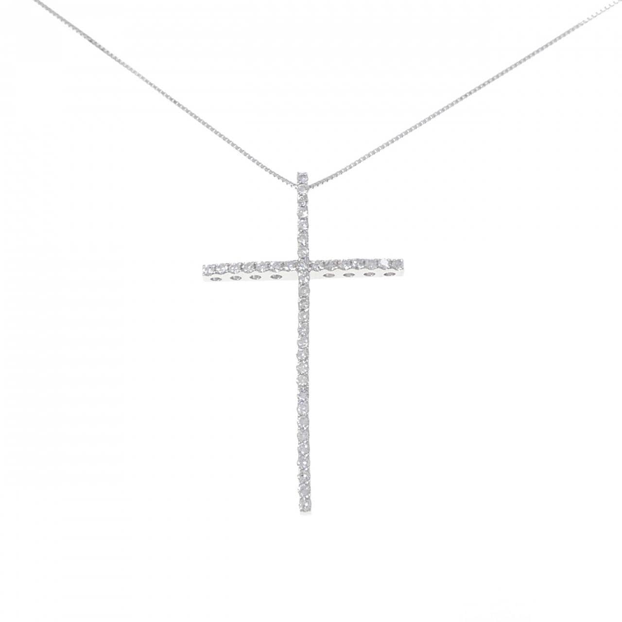 K18WG クロス ダイヤモンド ネックレス 1.01CT