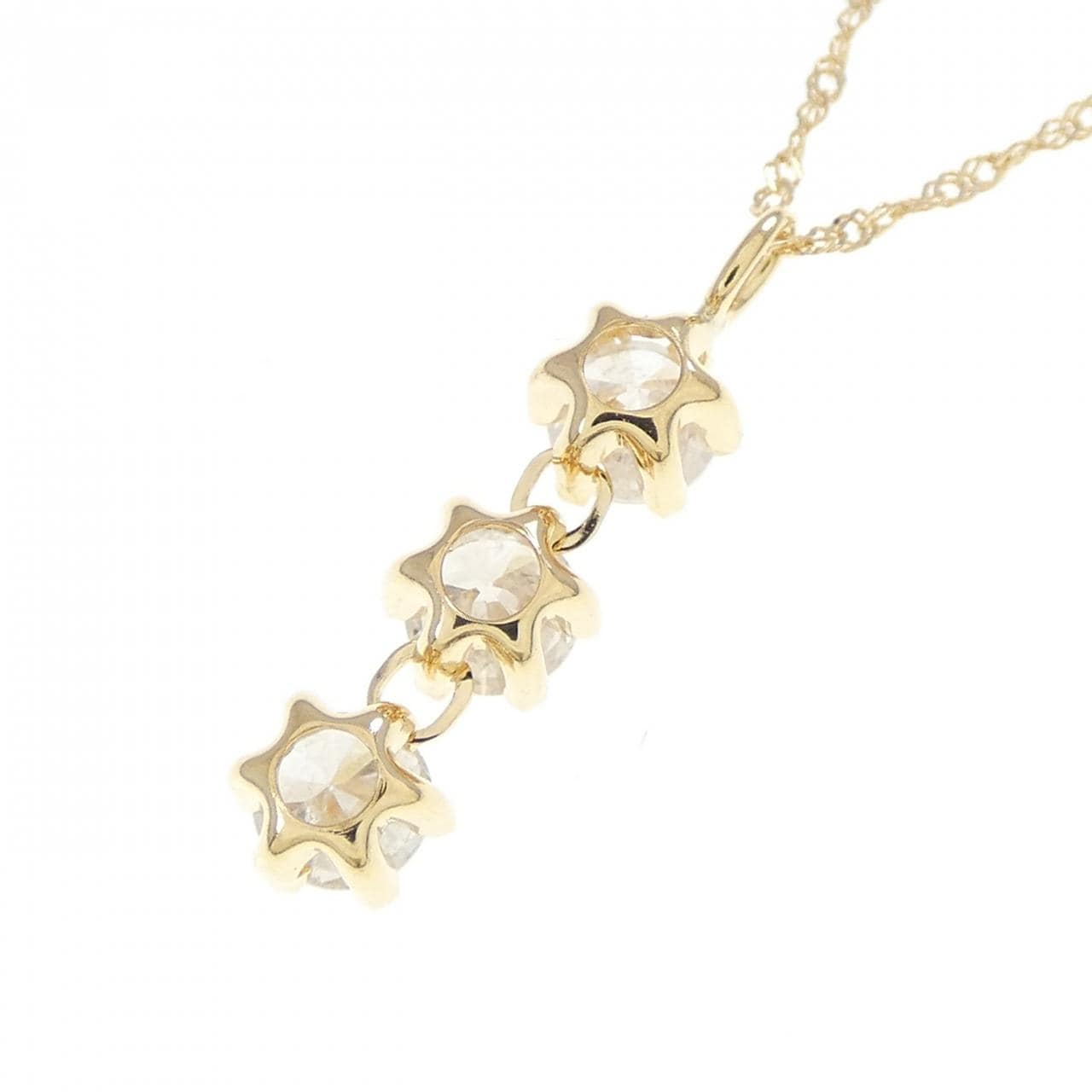 K18YG スリーストーン ダイヤモンド ネックレス 0.4CT