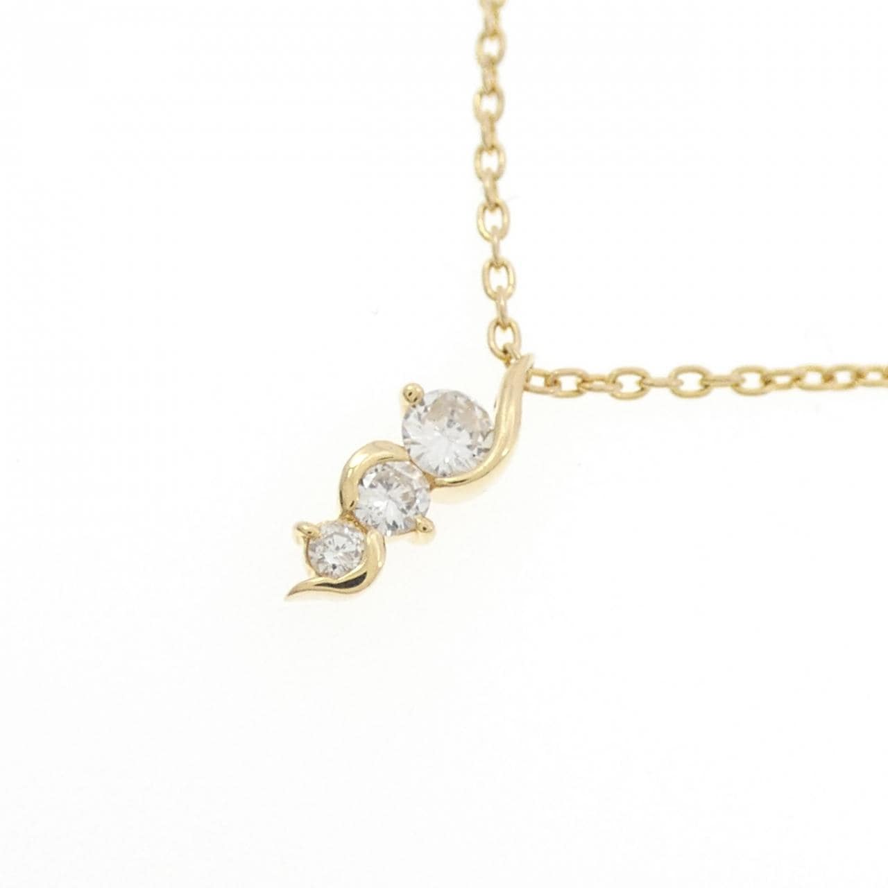 K18YG スリーストーン ダイヤモンド ネックレス 0.15CT