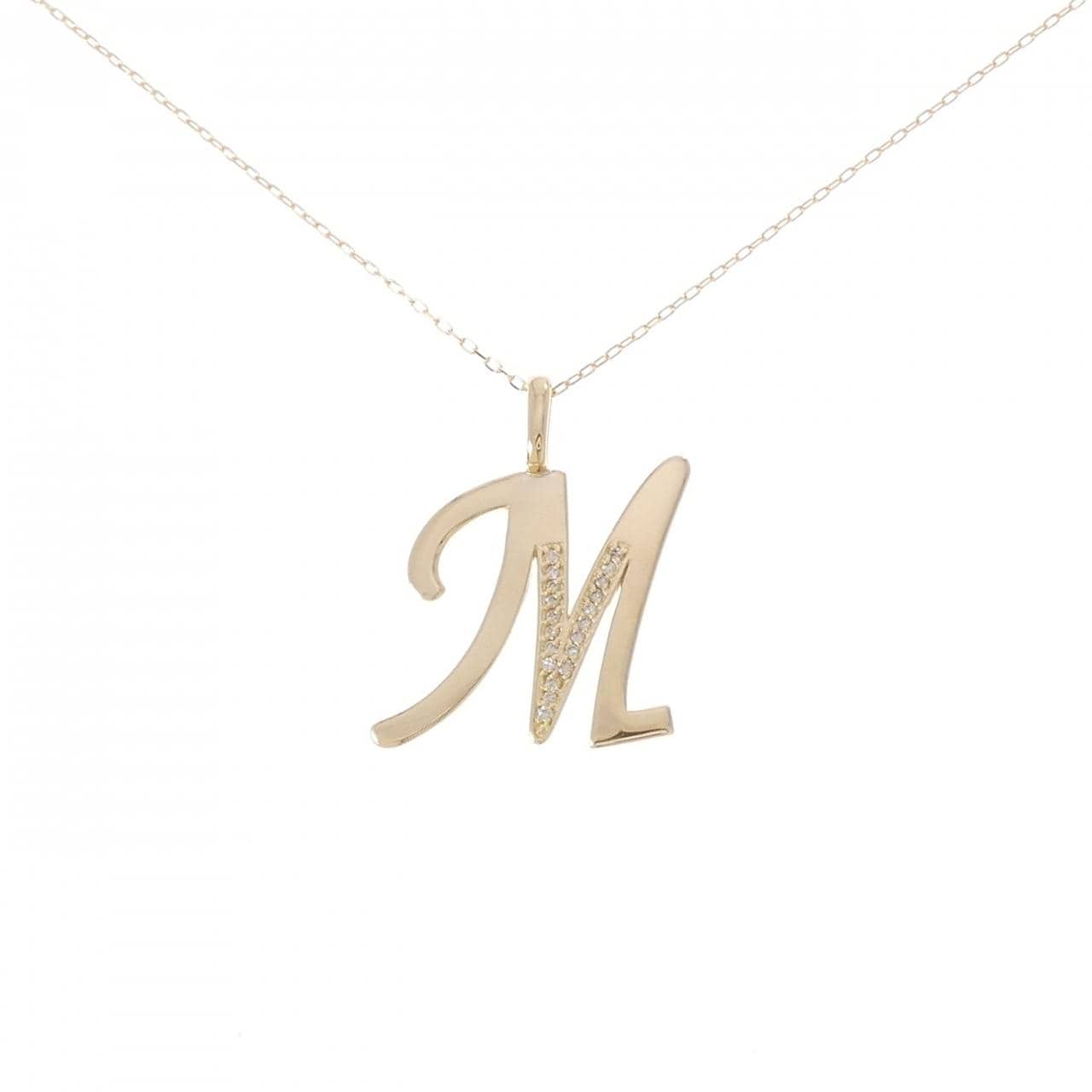 K18YG イニシャルM ダイヤモンド ネックレス 0.13CT