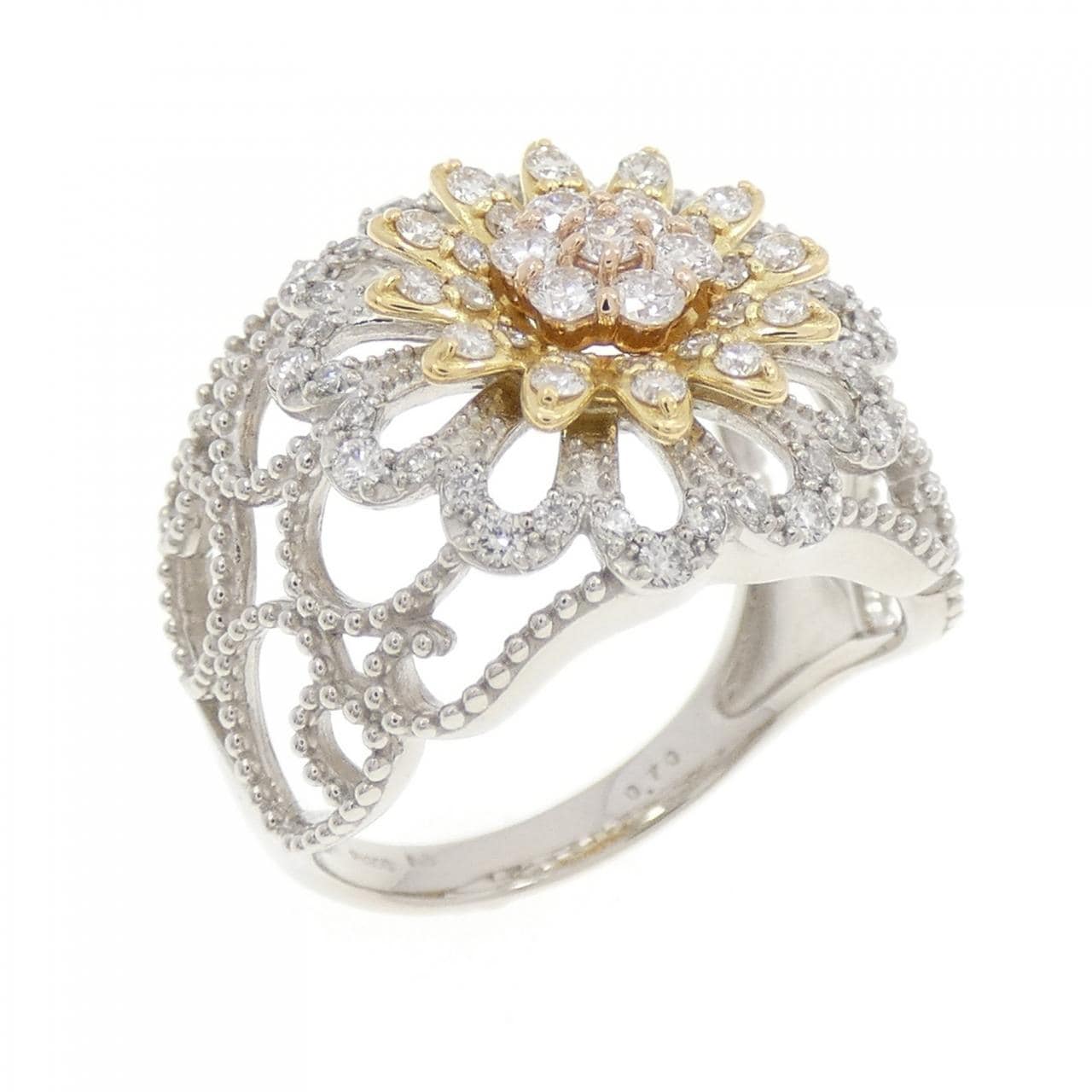 K18YG/PT900/K18PG花朵鑽石戒指0.70CT
